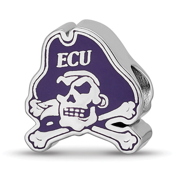 Sterling Silver Rhodium-plated LogoArt East Carolina University Pirate Enameled Bead