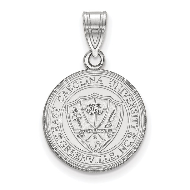 Sterling Silver Rhodium-plated LogoArt East Carolina University Medium Crest Pendant