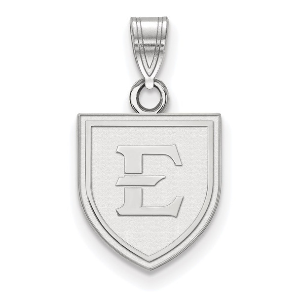 14k White Gold LogoArt East Tennessee State University Letter E Shield Small Pendant