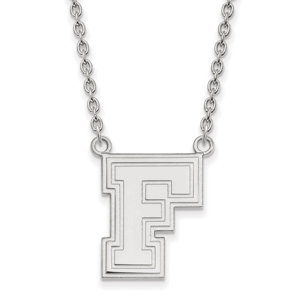 14k White Gold LogoArt Fordham University Letter F Large Pendant 18 inch Necklace