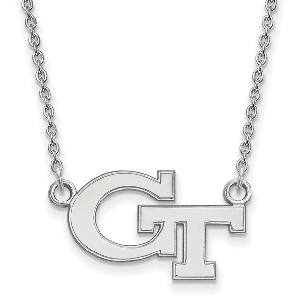 Sterling Silver Rhodium-plated LogoArt Georgia Institute of Technology G-T Small Pendant 18 inch Necklace