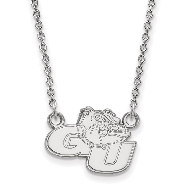 14k White Gold LogoArt Gonzaga University G-U Bulldog Small Pendant 18 inch Necklace