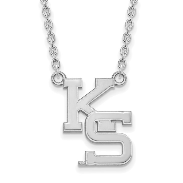 Sterling Silver Rhodium-plated LogoArt Kansas State University K-S Large Pendant 18 inch Necklace