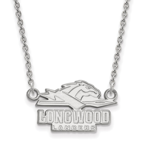 14k White Gold LogoArt Longwood University Lancers Small Pendant 18 inch Necklace