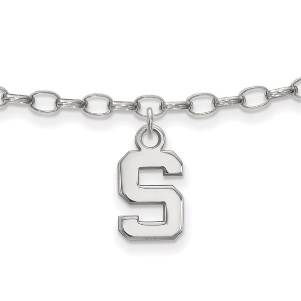 Sterling Silver Rhodium-plated LogoArt Michigan State University Letter S 9-inch Anklet