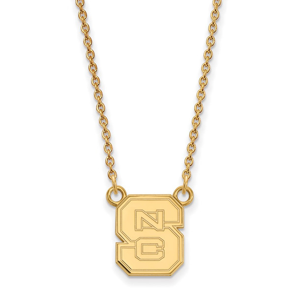 Sterling Silver Gold-plated LogoArt North Carolina State University N-C-S Small Pendant 18 inch Necklace