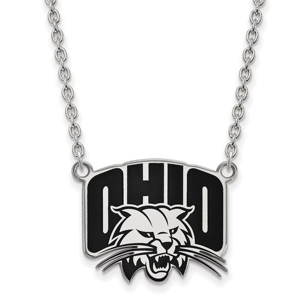 Sterling Silver Rhodium-plated LogoArt Ohio University Large Enameled Pendant 18 inch Necklace