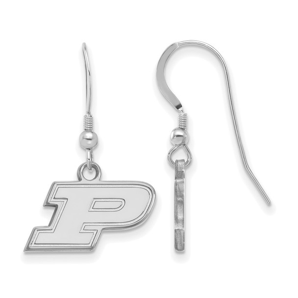 Sterling Silver Rhodium-plated LogoArt Purdue University Letter P Extra Small Dangle Wire Earrings