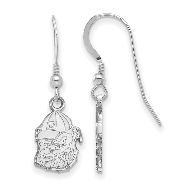 Sterling Silver Rhodium-plated LogoArt University of Georgia Bulldog Small Dangle Wire Earrings