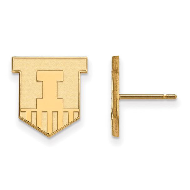 10k Gold LogoArt University of Illinois Victory Badge Small Post Earrings