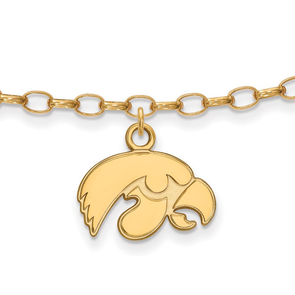 Sterling Silver Gold-plated LogoArt University of Iowa Hawk 9 inch Anklet