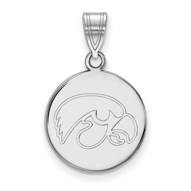 14k White Gold LogoArt University of Iowa Hawk Medium Round Disc Pendant