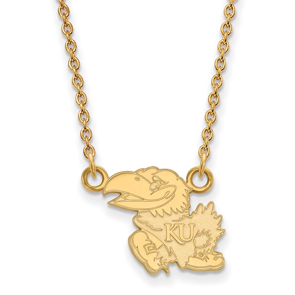 14k Gold LogoArt University of Kansas Jayhawk Small Pendant 18 inch Necklace