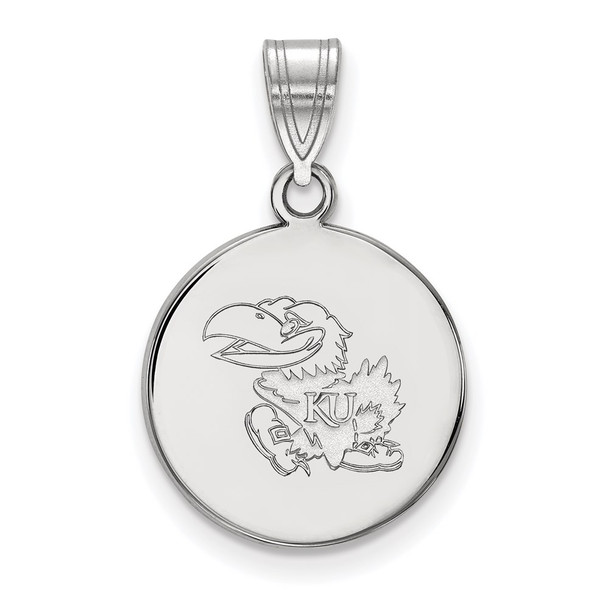 10k White Gold LogoArt University of Kansas Jayhawk Medium Disc Pendant