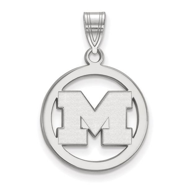 Sterling Silver Rhodium-plated LogoArt University of Michigan Letter M Medium Circle Pendant