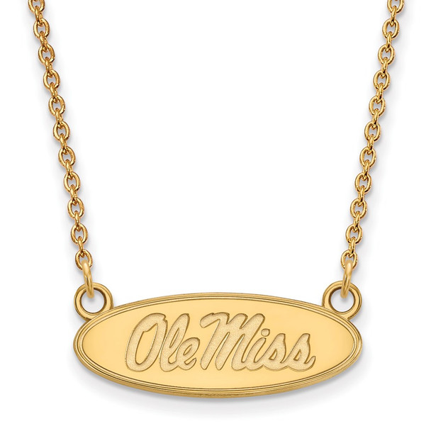 14k Gold LogoArt University of Mississippi Ole Miss Small Oval Pendant 18 inch Necklace