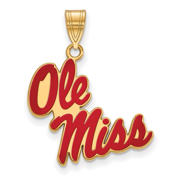 Sterling Silver Gold-plated LogoArt University of Mississippi Ole Miss Large Enameled Pendant