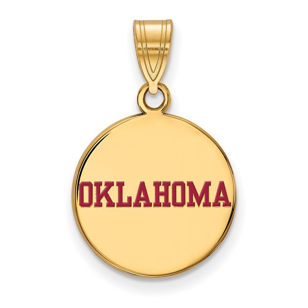 Sterling Silver Gold-plated LogoArt University of Oklahoma Medium Enameled Disc Pendant