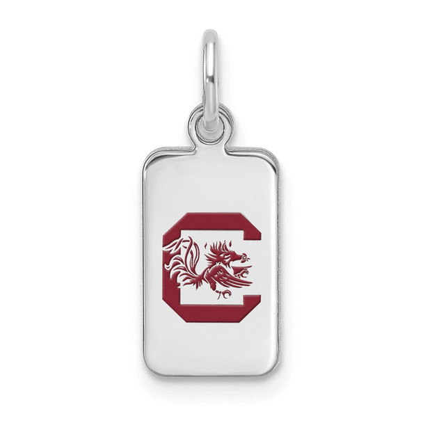 Sterling Silver Rhodium-plated LogoArt University of South Carolina Enamel Tag Pendant