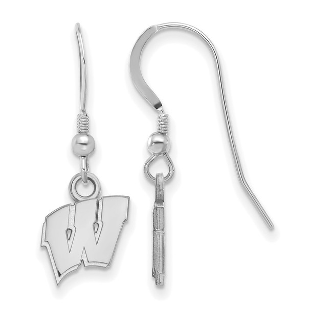 Sterling Silver Rhodium-plated LogoArt University of Wisconsin Letter W Extra Small Dangle Wire Earrings