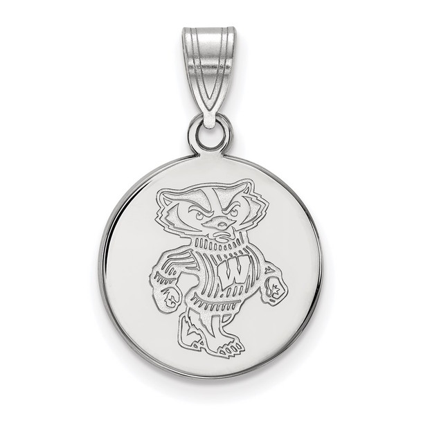 Sterling Silver Rhodium-plated LogoArt University of Wisconsin Badger Medium Disc Pendant