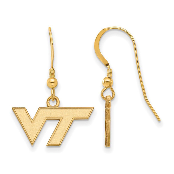 Sterling Silver Gold-plated LogoArt Virginia Tech V-T Extra Small Dangle Wire Earrings