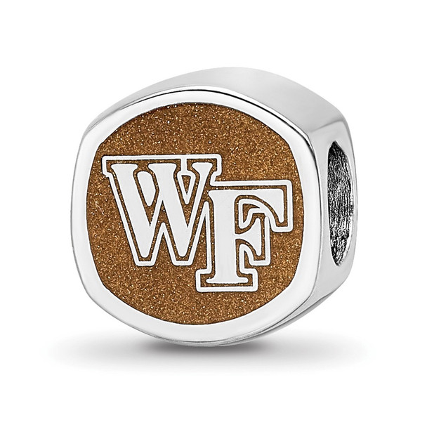 Sterling Silver Rhodium-plated LogoArt Wake Forest University Double Logo Enameled Bead