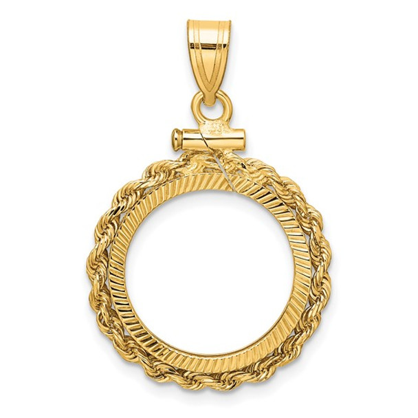 14k Yellow Gold Polished Rope and Diamond-cut 16.5mm x 1.35mm Screw Top Coin Pendant