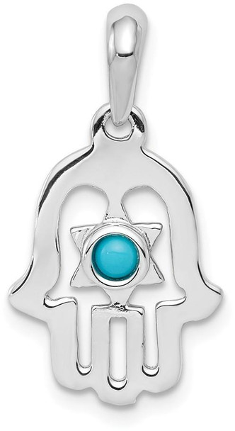 14k White Gold Simulated Turquoise Chamseh Pendant