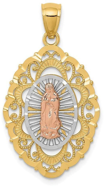 14k Yellow, White and Rose Gold Our Lady Of Guadalupe Pendant