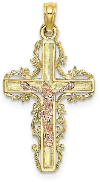 10k Yellow and Rose Gold with Lace Trim Crucifix Pendant