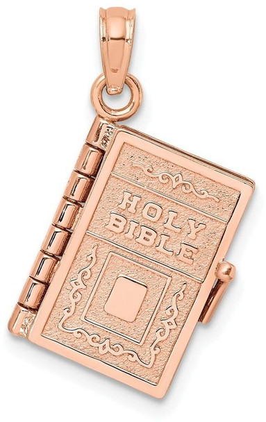 14k Rose Gold 3-D Holy Bible with Lords Prayer Moveable Pendant