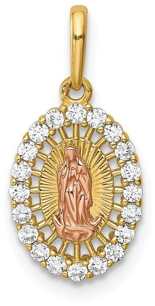 14k Two-tone Gold Our Lady of Guadalupe Cubic Zirconia Pendant