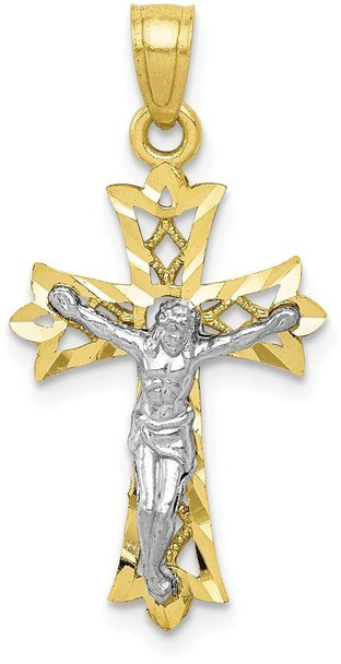 10k Yellow Gold with Rhodium-Plating Filigree Crucifix Pendant 10C1071