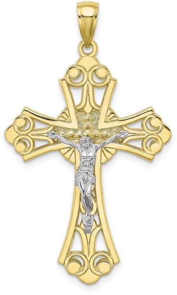 10k Yellow Gold With Rhodium-Plated Cut-Out Crucifix Pendant