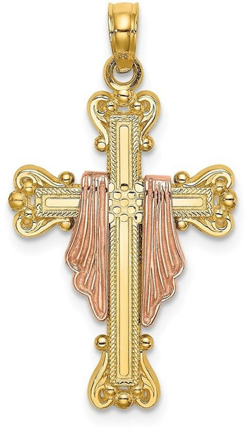 14k Two-tone Gold Cross with Drape Pendant K9195