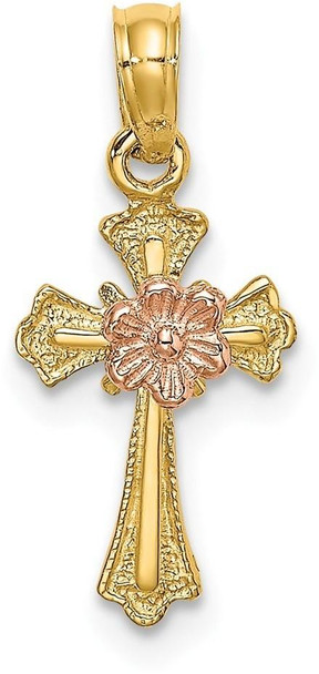 14k Two-tone Gold Cross with Flower Pendant K9098