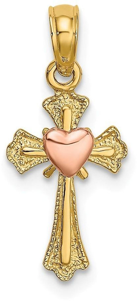 14k Two-tone Gold Cross with Heart Pendant K9088