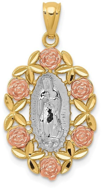 14k Two-tone Gold and Rhodium Plated Guadalupe Pendant