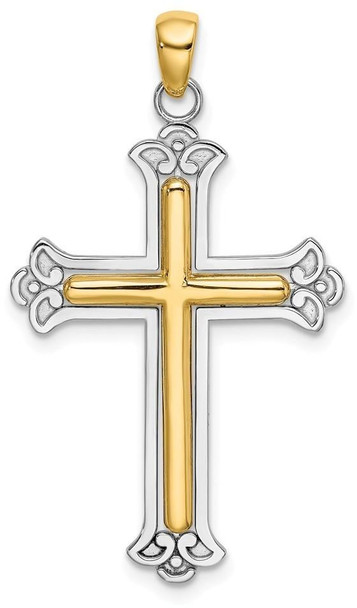 14k Gold with Rhodium-Plating Polished Cross Pendant K9420