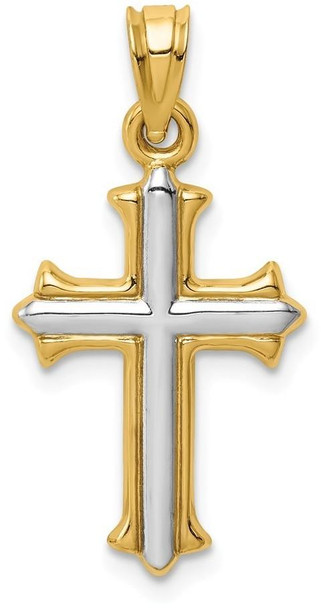 14k Gold With Rhodium-Plating Reversible Hollow Cross Pendant