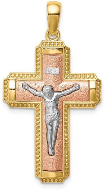 14k Two-tone Gold White Rhodium INRI Crucifix Pendant