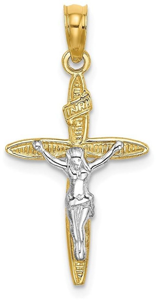 14k Gold With Rhodium-Plating Inri Crucifix Pendant