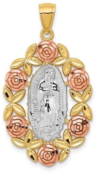 14k Two-tone Gold White Rhodium Our Lady of Guadalupe Pendant