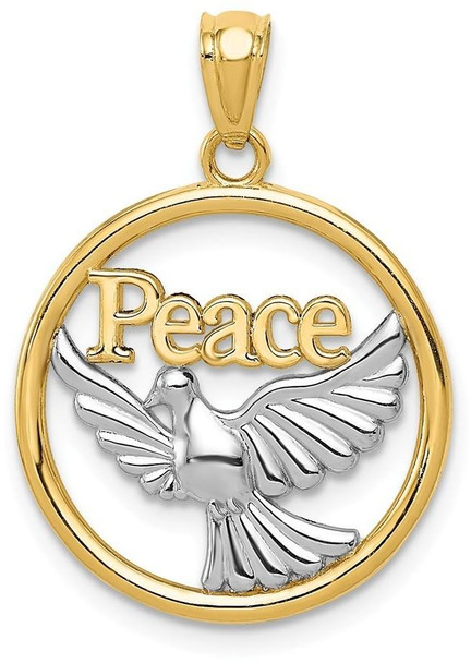 14k Yellow Gold Rhodium Plated Polished Peace Dove Pendant