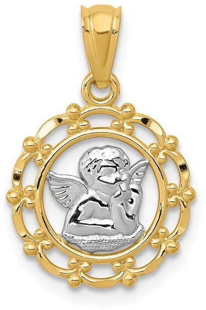 14k Yellow Gold And Rhodium Framed Cherub Pendant