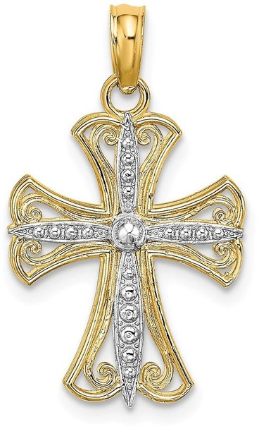 14k Yellow Gold with Rhodium-Plated Textured Cross Pendant K9538