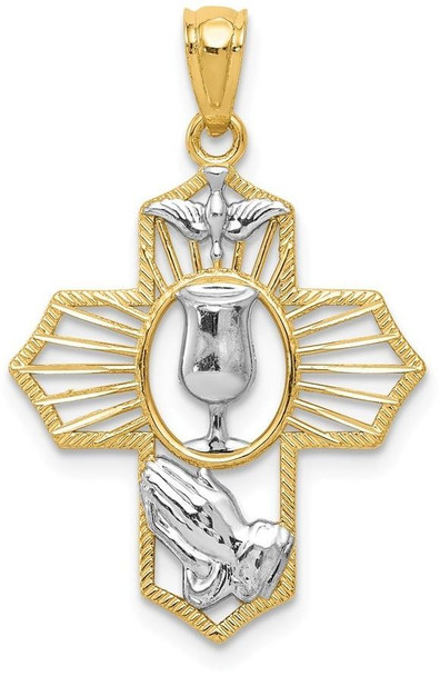 14k Yellow Gold and Rhodium Cross Pendant D3735