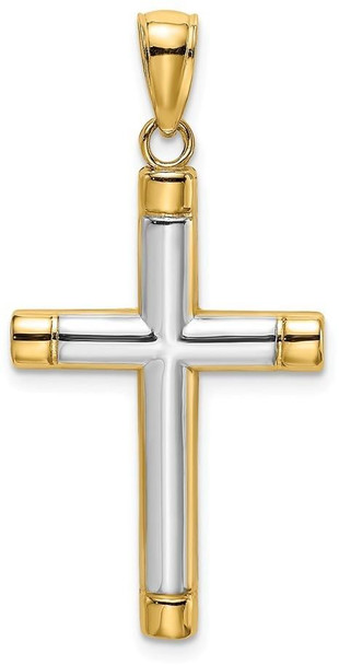 14k Yellow Gold with Rhodium-Plated Polished Tubular Cross Pendant