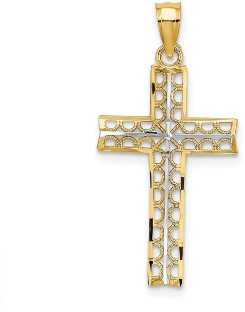 14k Yellow Gold with Rhodium-Plated Cross Pendant